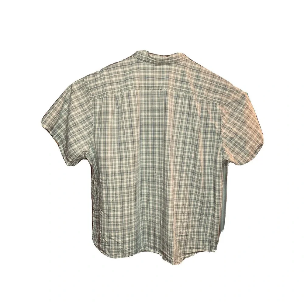 3XL Mens Short Sleeve Button Down Blue Mountain 100% Cotton Gray Checked Shirt - Picture 4 of 7
